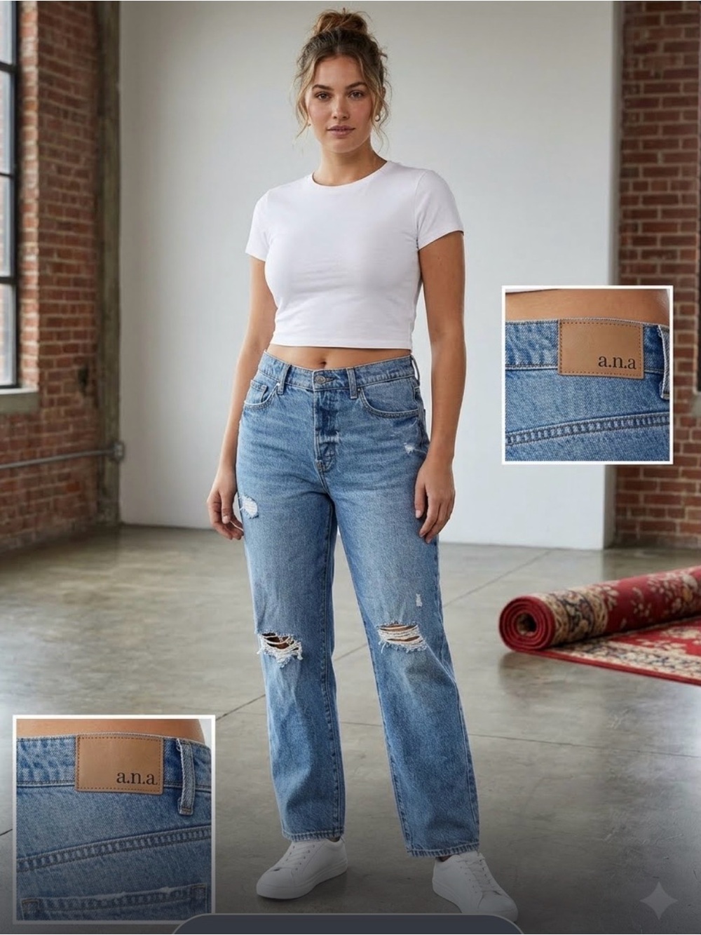 a.n.a Distressed Boyfriend Jeans in Light Blue Denim